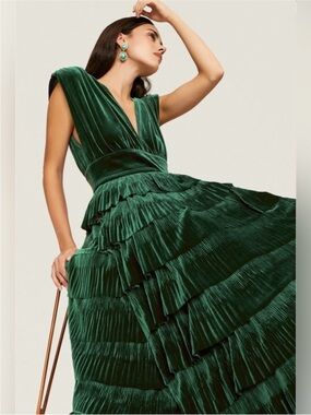 Bronx and Banco green velvet tiered dress